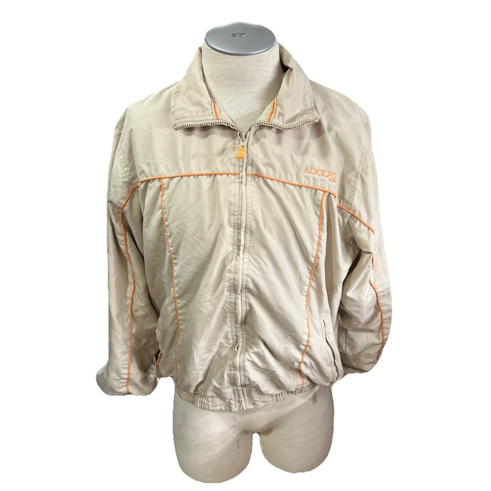 Adolfo Sport mens golf Jacket Windbreaker M Full Zip Beige Orange Stripe